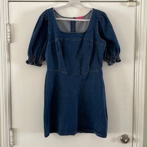 Betsey Johnson Denim Mini Dress with a Puff Sleeve | 14